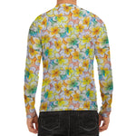 Colorful Frangipani Pattern Print Men's Long Sleeve Rash Guard