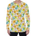 Colorful Frangipani Pattern Print Men's Long Sleeve T-Shirt