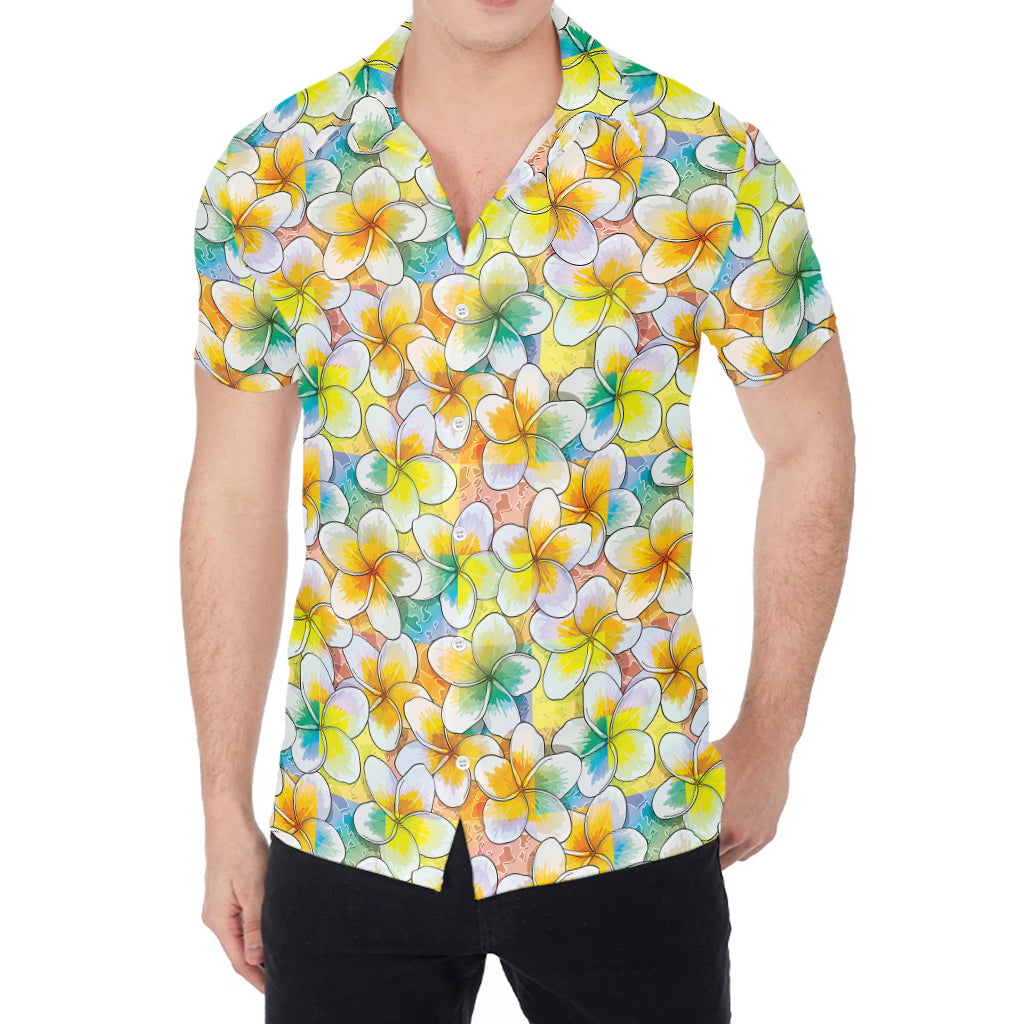 Colorful Frangipani Pattern Print Men's Shirt