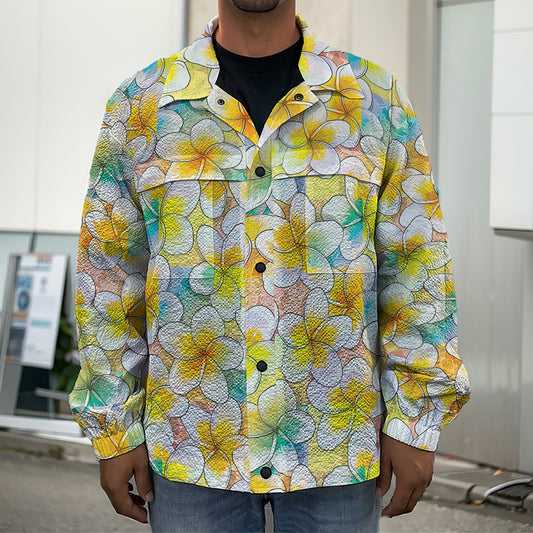 Colorful Frangipani Pattern Print Men's Shirt Jacket