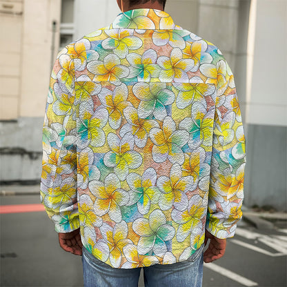 Colorful Frangipani Pattern Print Men's Shirt Jacket