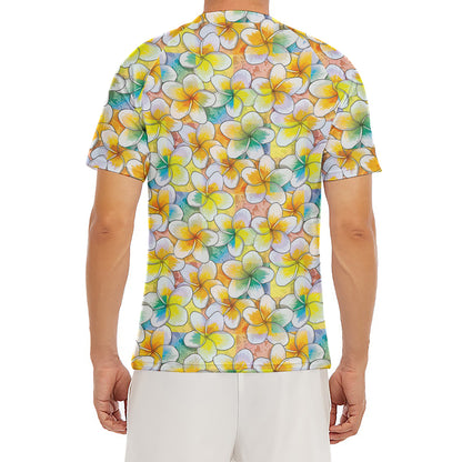 Colorful Frangipani Pattern Print Men's Short Sleeve Rash Guard