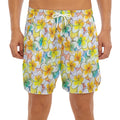 Colorful Frangipani Pattern Print Men's Split Running Shorts