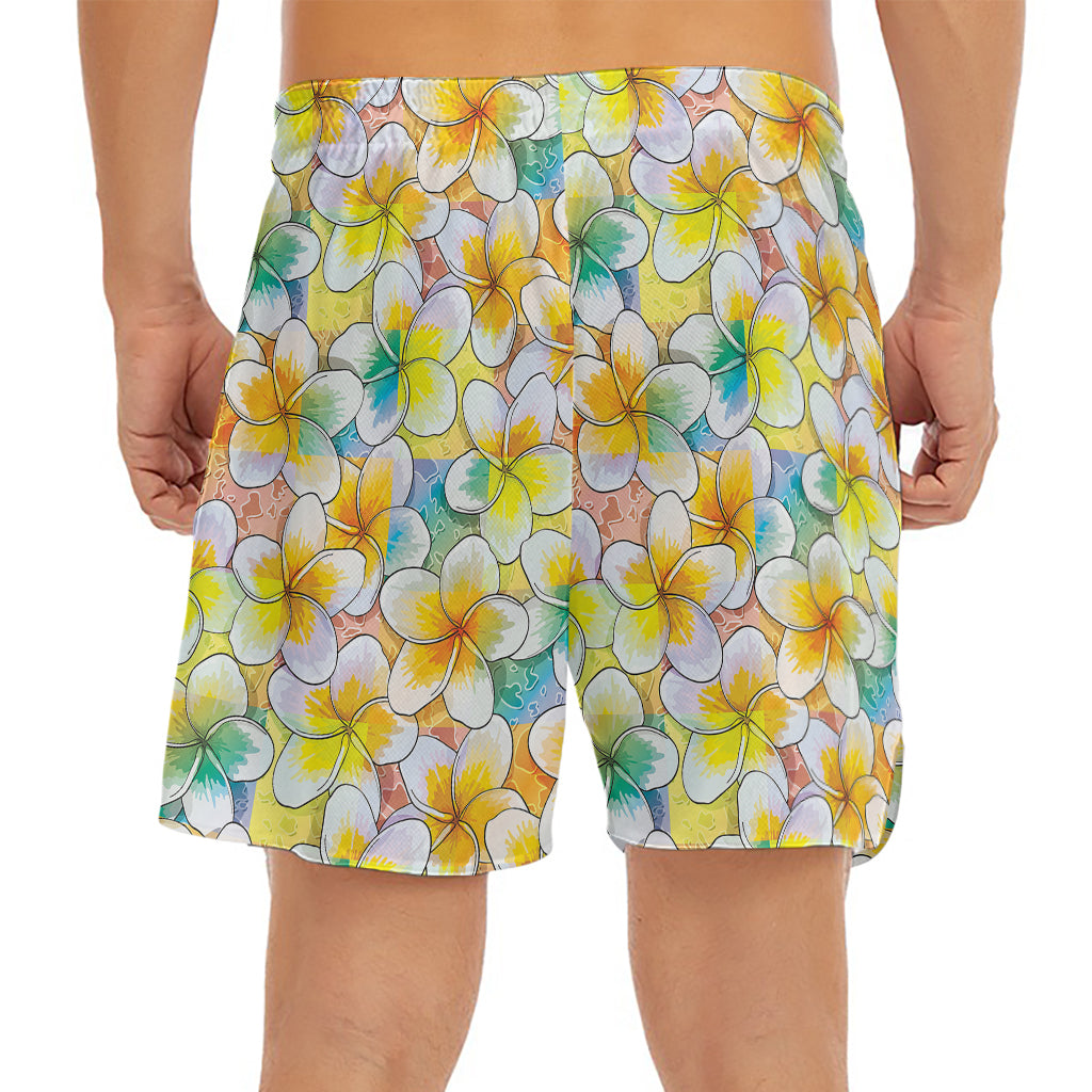 Colorful Frangipani Pattern Print Men's Split Running Shorts