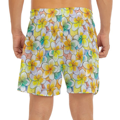 Colorful Frangipani Pattern Print Men's Split Running Shorts