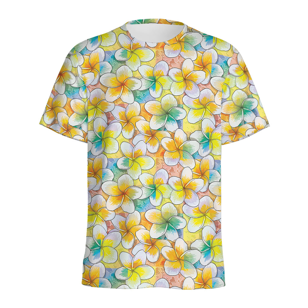 Colorful Frangipani Pattern Print Men's Sports T-Shirt