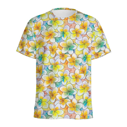 Colorful Frangipani Pattern Print Men's Sports T-Shirt