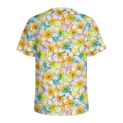 Colorful Frangipani Pattern Print Men's Sports T-Shirt