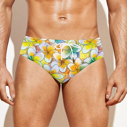 Colorful Frangipani Pattern Print Men's Swim Briefs