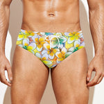 Colorful Frangipani Pattern Print Men's Swim Briefs