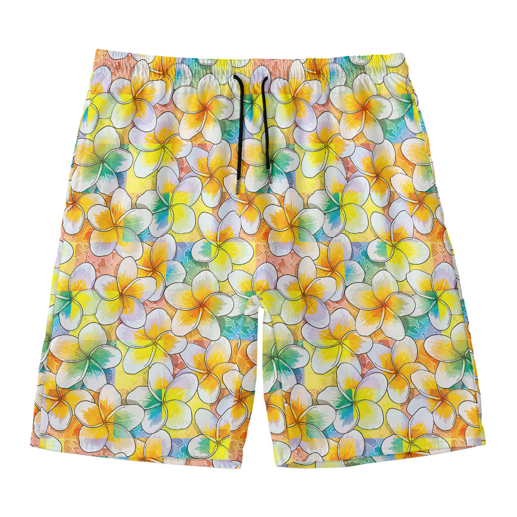 Colorful Frangipani Pattern Print Men's Swim Trunks