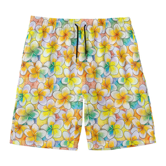 Colorful Frangipani Pattern Print Men's Swim Trunks
