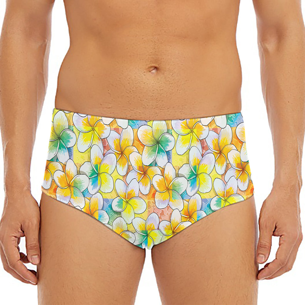 Colorful Frangipani Pattern Print Men's Triangle Swim Briefs