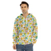 Colorful Frangipani Pattern Print Men's Velvet Pullover Hoodie