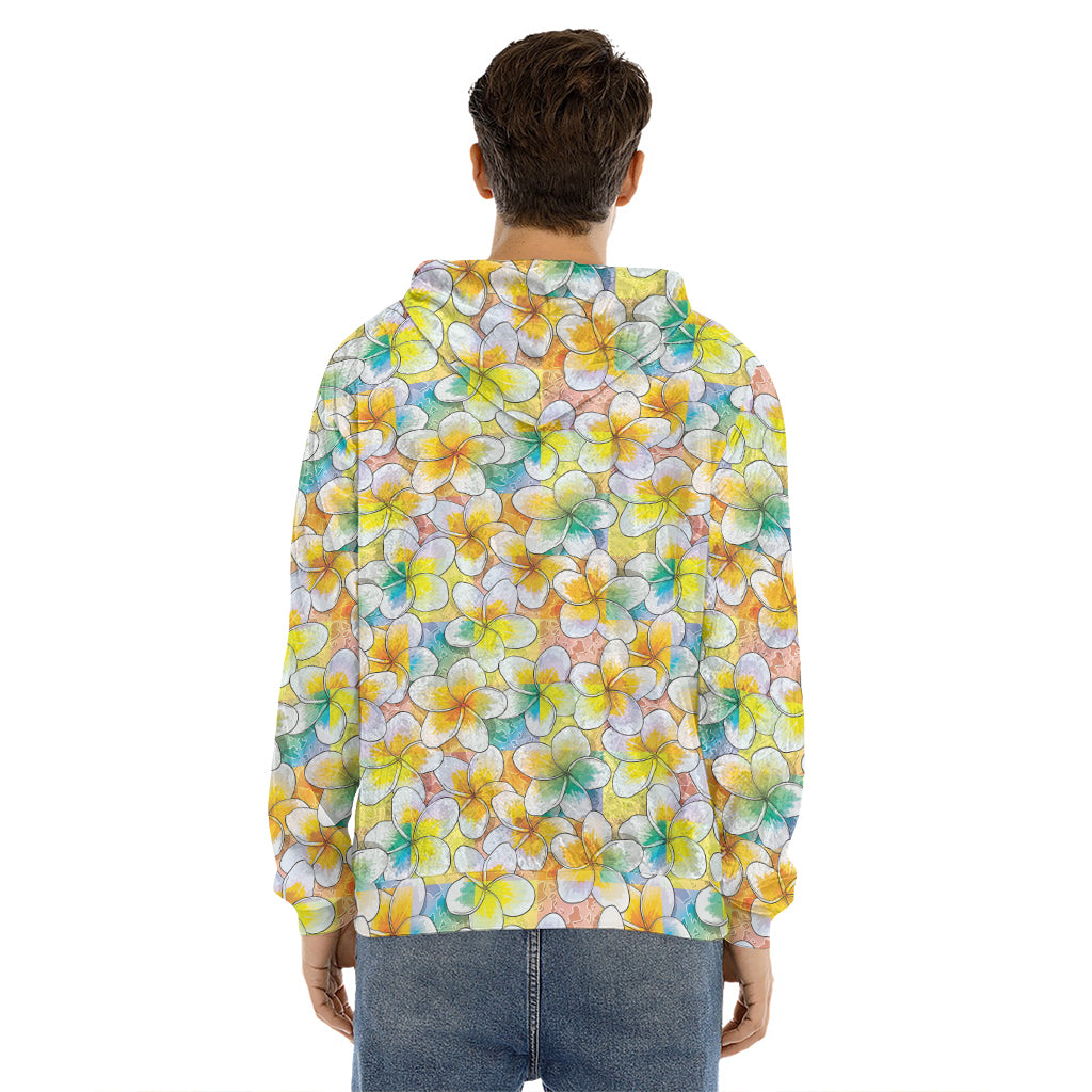 Colorful Frangipani Pattern Print Men's Velvet Pullover Hoodie
