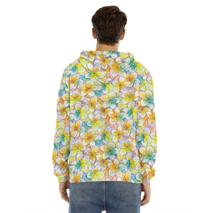 Colorful Frangipani Pattern Print Men's Velvet Pullover Hoodie