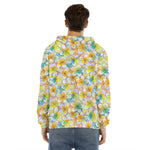 Colorful Frangipani Pattern Print Men's Velvet Pullover Hoodie