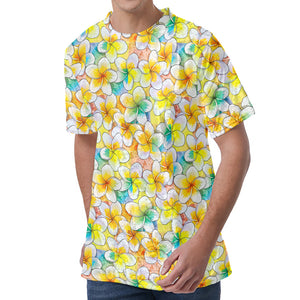 Colorful Frangipani Pattern Print Men's Velvet T-Shirt