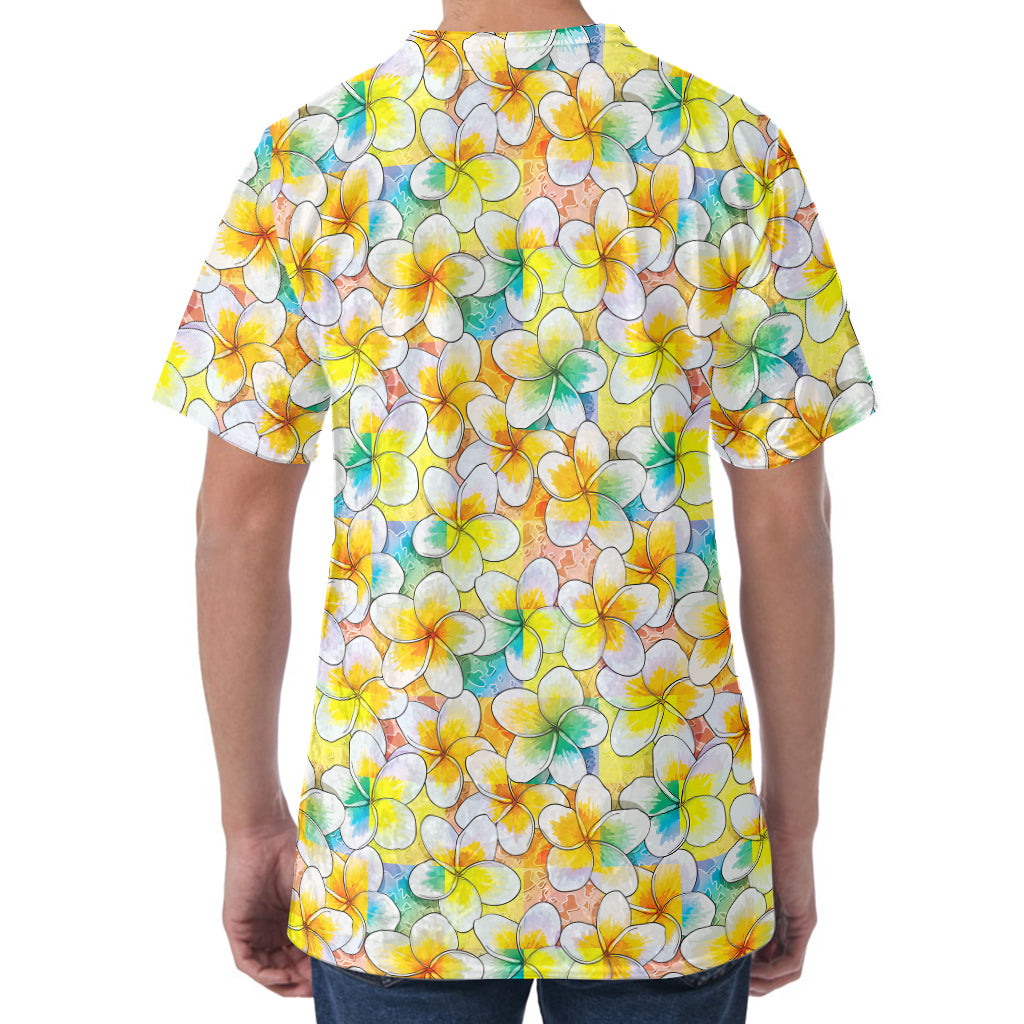 Colorful Frangipani Pattern Print Men's Velvet T-Shirt