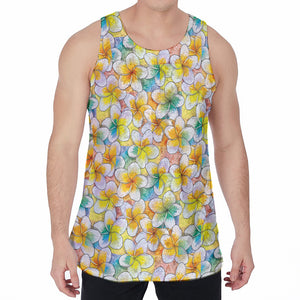 Colorful Frangipani Pattern Print Men's Velvet Tank Top