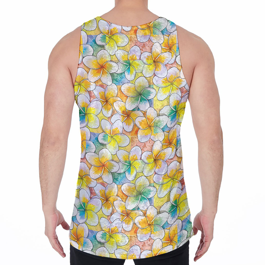 Colorful Frangipani Pattern Print Men's Velvet Tank Top