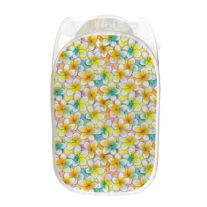 Colorful Frangipani Pattern Print Mesh Laundry Hamper