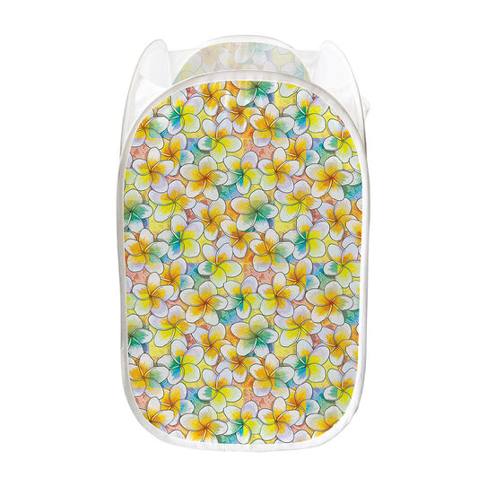 Colorful Frangipani Pattern Print Mesh Laundry Hamper