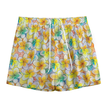 Colorful Frangipani Pattern Print Mesh Shorts