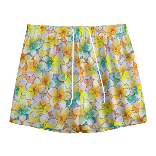 Colorful Frangipani Pattern Print Mesh Shorts