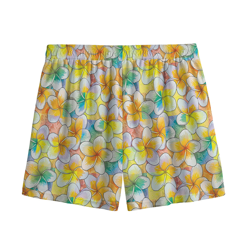 Colorful Frangipani Pattern Print Mesh Shorts