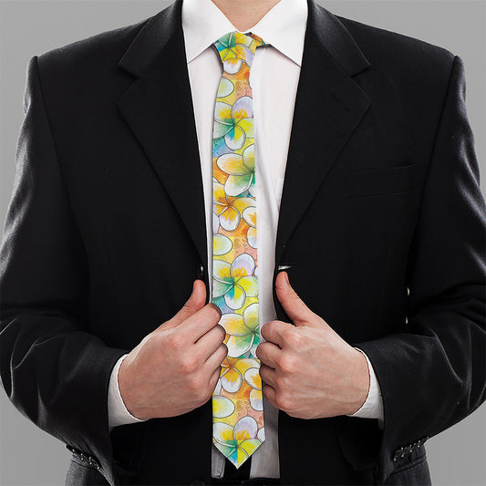 Colorful Frangipani Pattern Print Necktie