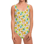 Colorful Frangipani Pattern Print One Piece Swimsuit