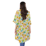 Colorful Frangipani Pattern Print Open Front Beach Cover Up
