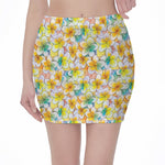 Colorful Frangipani Pattern Print Pencil Mini Skirt