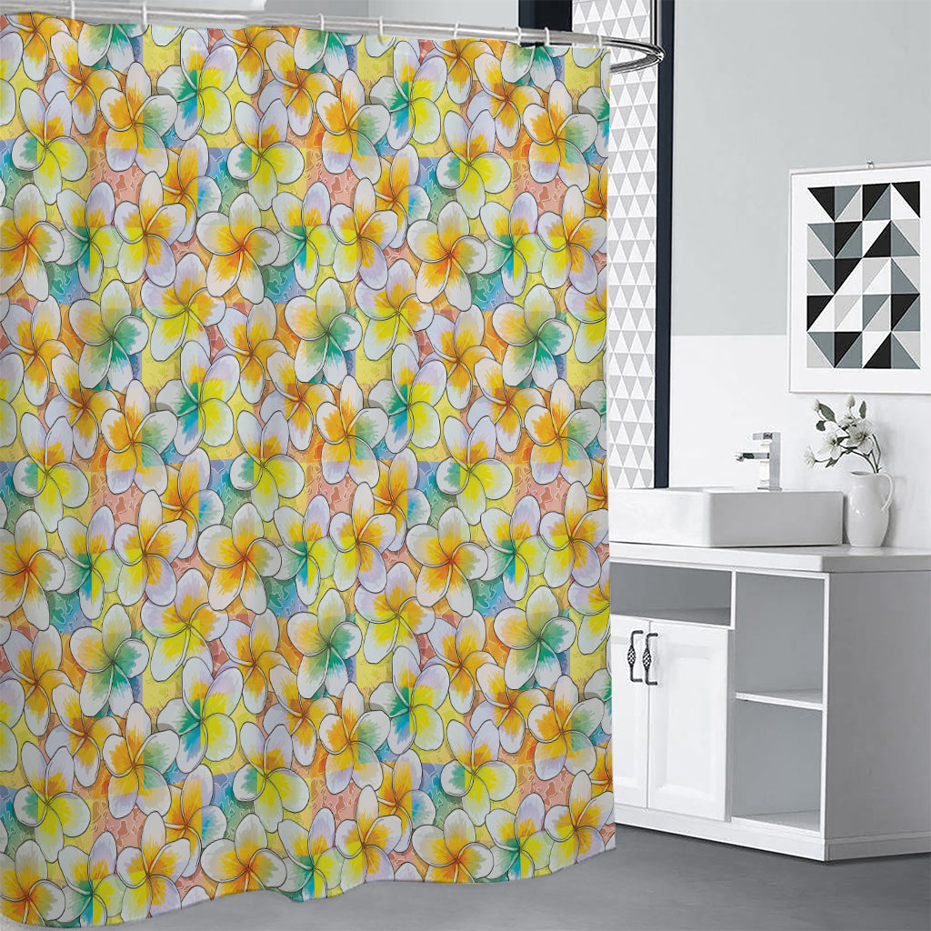 Colorful Frangipani Pattern Print Premium Shower Curtain