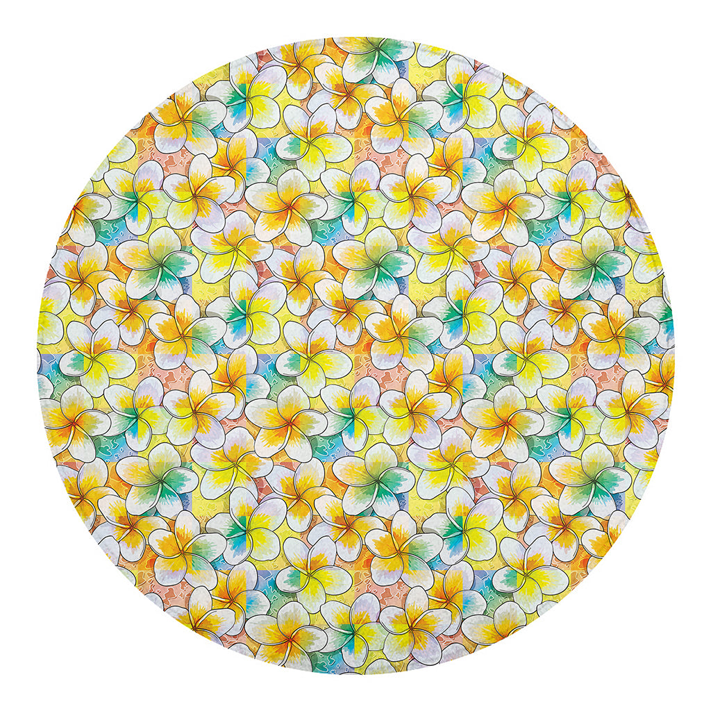 Colorful Frangipani Pattern Print Round Blanket
