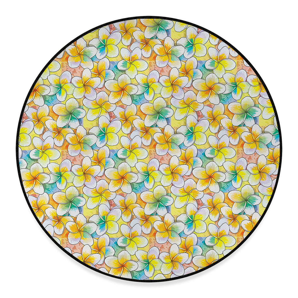 Colorful Frangipani Pattern Print Round Floor Mat