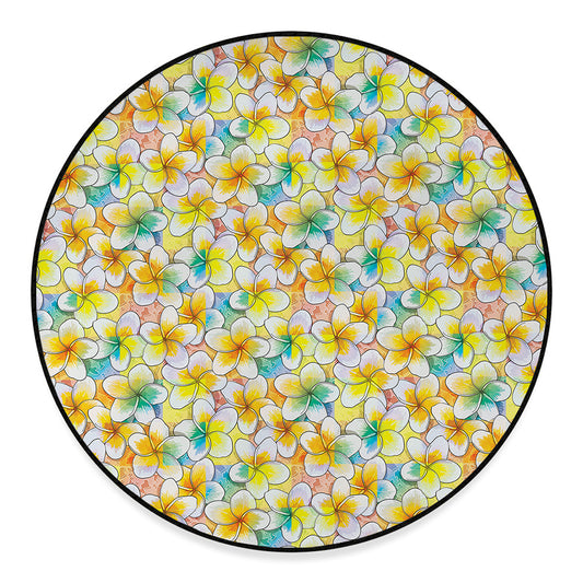 Colorful Frangipani Pattern Print Round Floor Mat