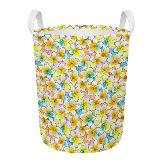 Colorful Frangipani Pattern Print Round Laundry Basket
