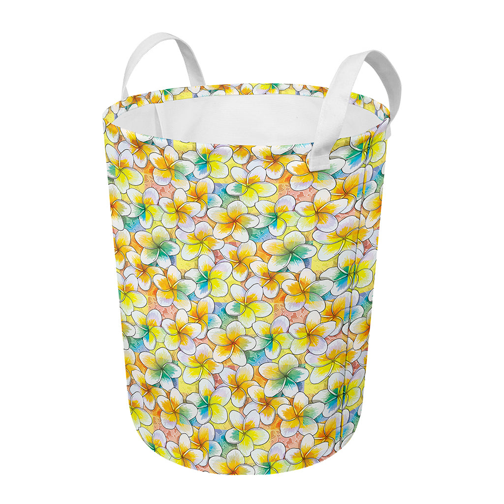 Colorful Frangipani Pattern Print Round Laundry Basket