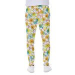 Colorful Frangipani Pattern Print Scuba Joggers