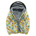 Colorful Frangipani Pattern Print Sherpa Lined Zip Up Hoodie