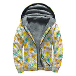 Colorful Frangipani Pattern Print Sherpa Lined Zip Up Hoodie