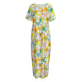 Colorful Frangipani Pattern Print Short Sleeve Long Nightdress