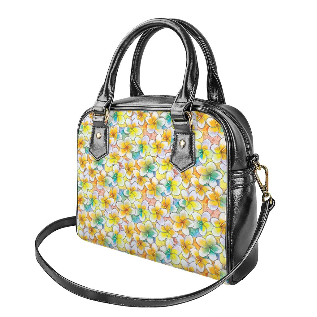 Colorful Frangipani Pattern Print Shoulder Handbag