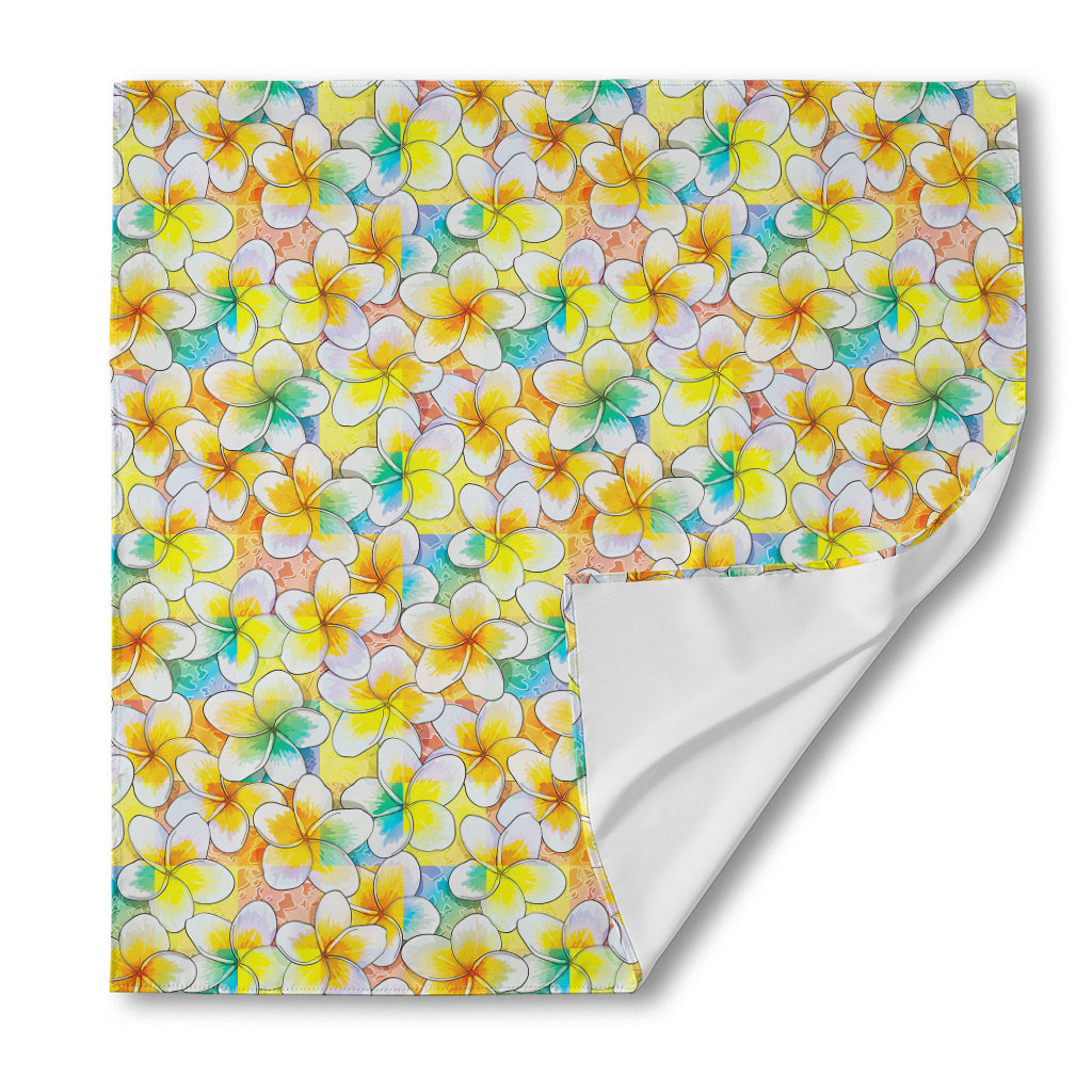 Colorful Frangipani Pattern Print Silk Bandana