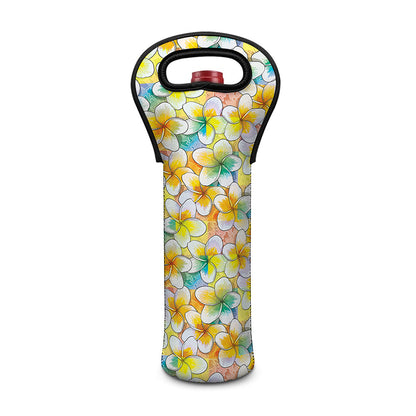 Colorful Frangipani Pattern Print Single Neoprene Wine Tote