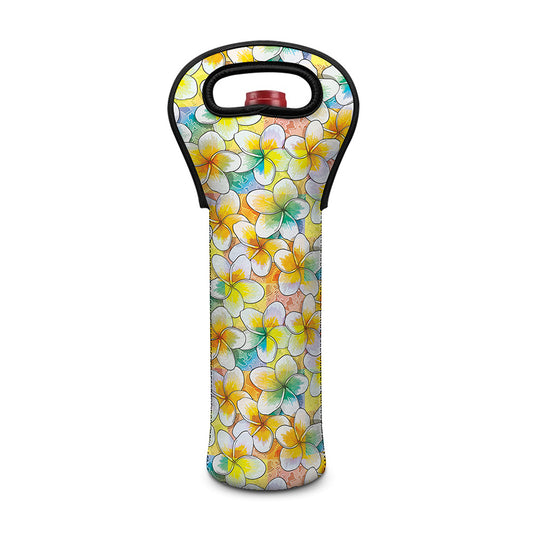 Colorful Frangipani Pattern Print Single Neoprene Wine Tote
