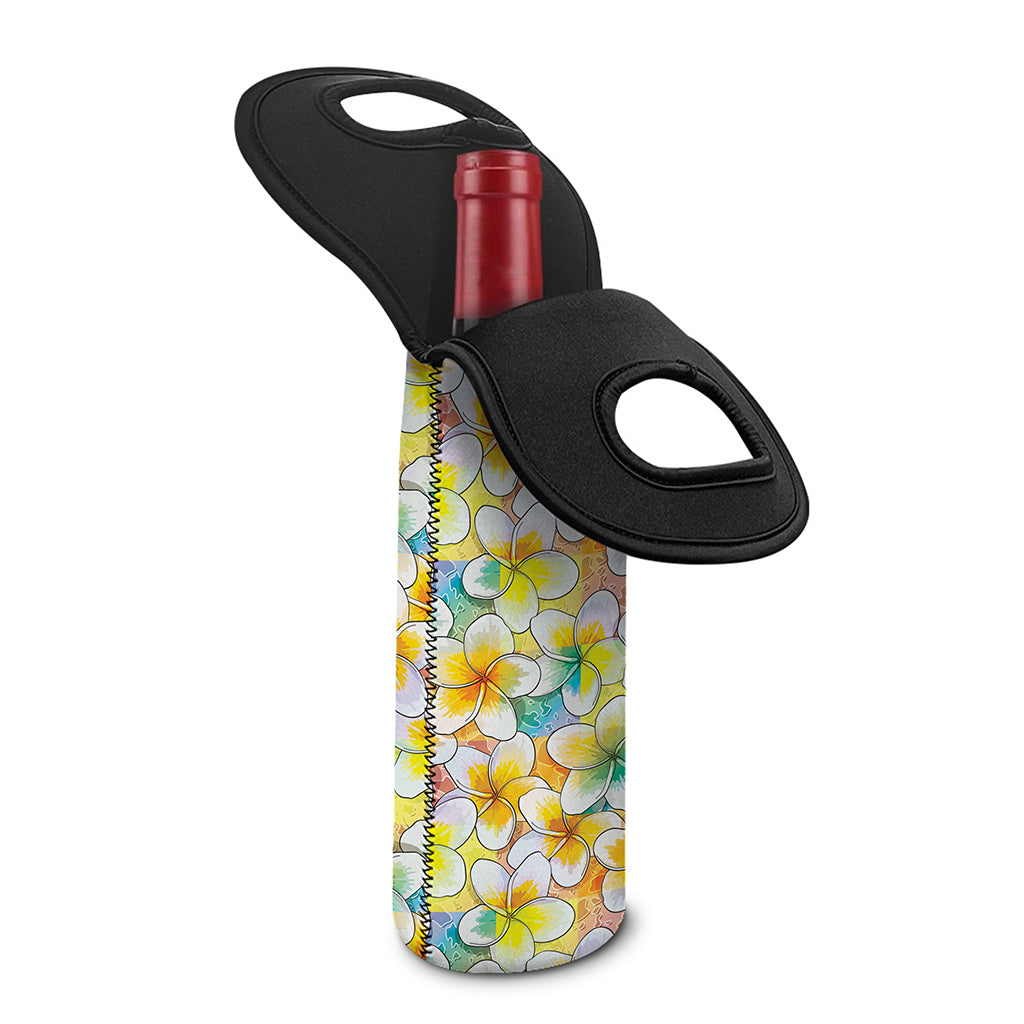 Colorful Frangipani Pattern Print Single Neoprene Wine Tote