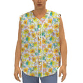 Colorful Frangipani Pattern Print Sleeveless Baseball Jersey